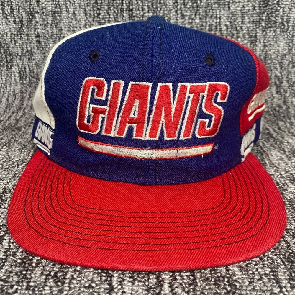 Vintage 90s New York Giants Pro Player Tape Logo Snapback Hat Cap Colorblock NFL